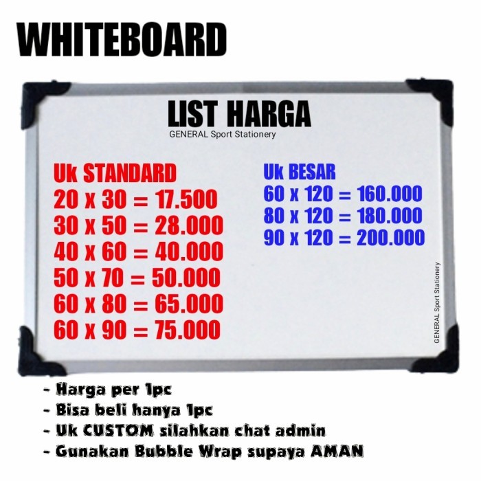 

Best Seller Papan Tulis / White Board 60X90 Whiteboard