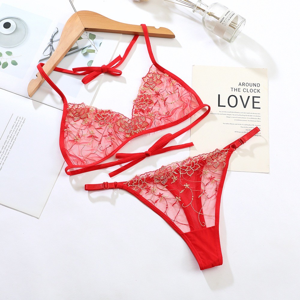 Promo Baju Wanita Lingerie WanitaTali Transparan Bra G String set Lingerie Sexy BH A137