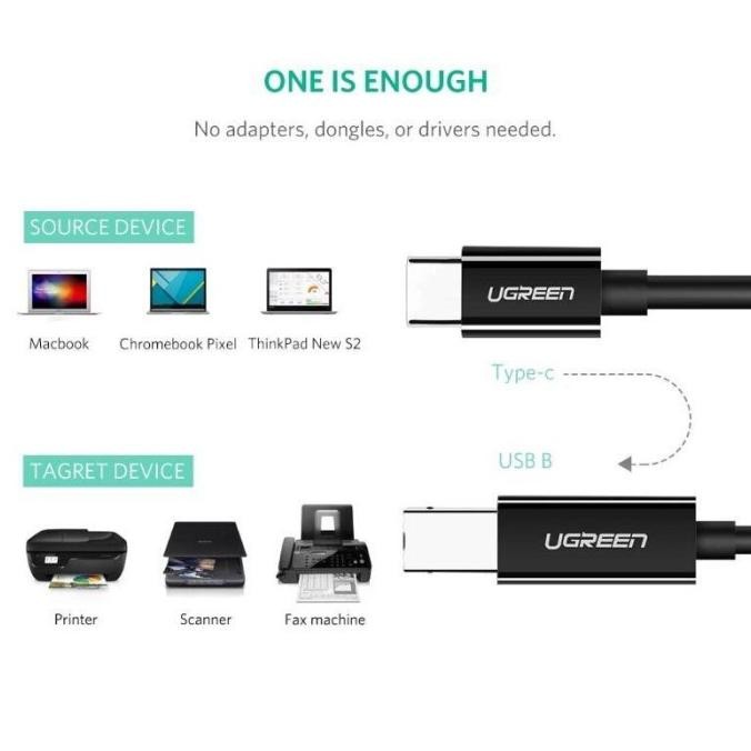 UGREEN KABEL PRINTER USB TYPE C TO USB B PRINTER CABLE 2 METER