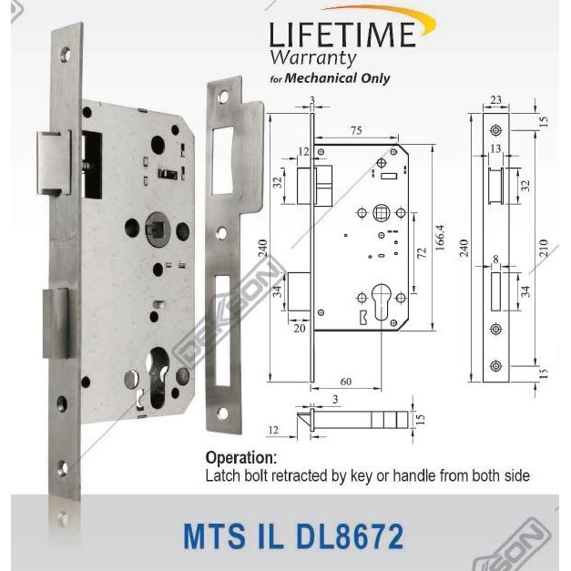 Gercep Body Kunci Dekkson Mortise Lock Dekkson Mts Il Dl8672 Sss
