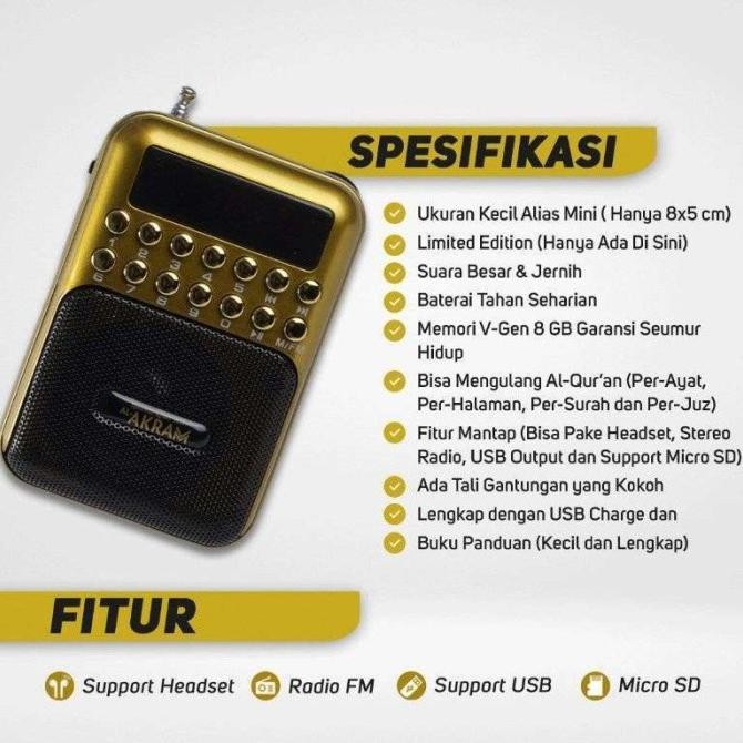 Speaker Alquran Al Akram Mini Murottal Bluetooth Original Bergaransi Terlaris