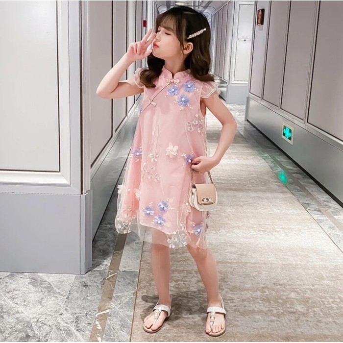 Baju Dress Imlek Congsam Dres Cheongsam Anak Perempuan 5 6 7 8 Tahun