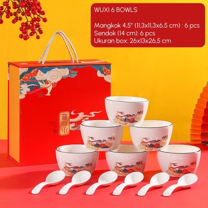 

CNY Wuxi Plate Bowl Gift Set / Hampers Piring Mangkok Keramik Imlek Unik - 6 Bowls Limited