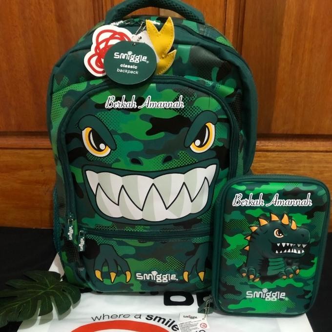 smiggle dino green set/smiggle original/tas ransel anak