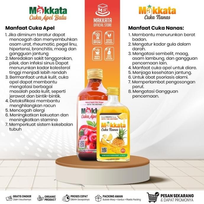 

Promo MAKKATA Paket Cuka Makkata Cuka Apel & Cuka Nanas Organic With The Mother Cuka Apel Cuka Nanas