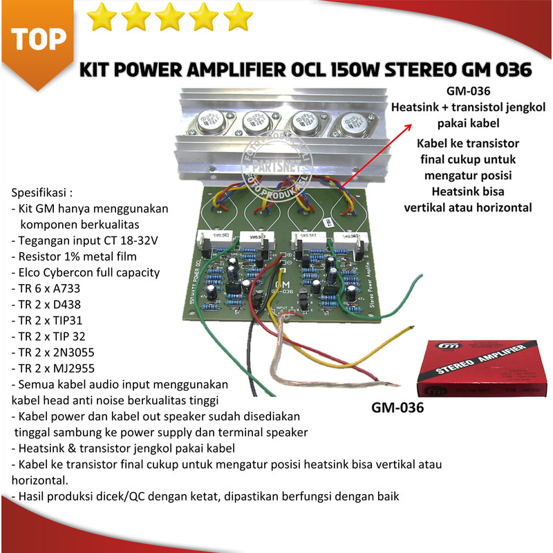 Kit power amplifier ocl 150W stereo GM 036