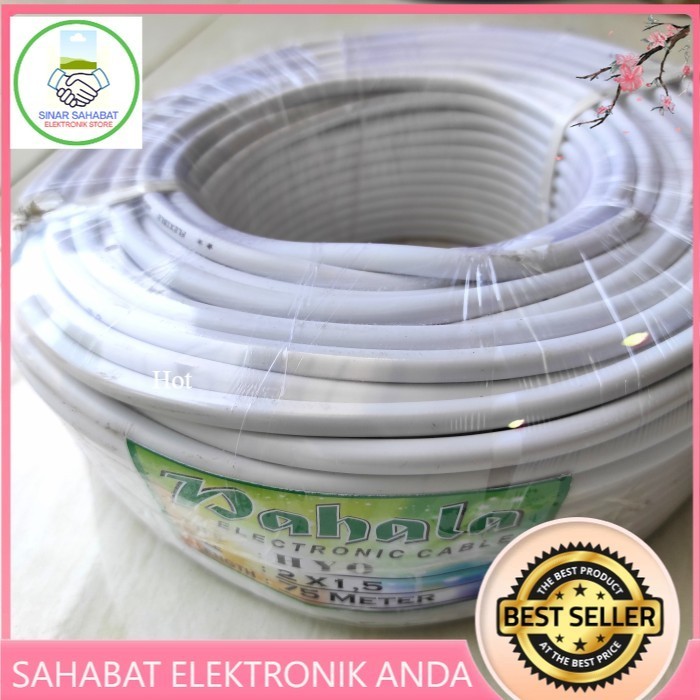 TERUJI Kabel Serabut NYMHY 2x1.5 mm ROL PUTIH Kabel Listrik Isi 2 NYM HY