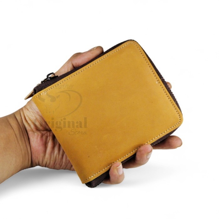 READY STOK Dompet Kulit Pria/Wanita Original Kulit Asli Model Resleting/Sleting - Tan Q3M45