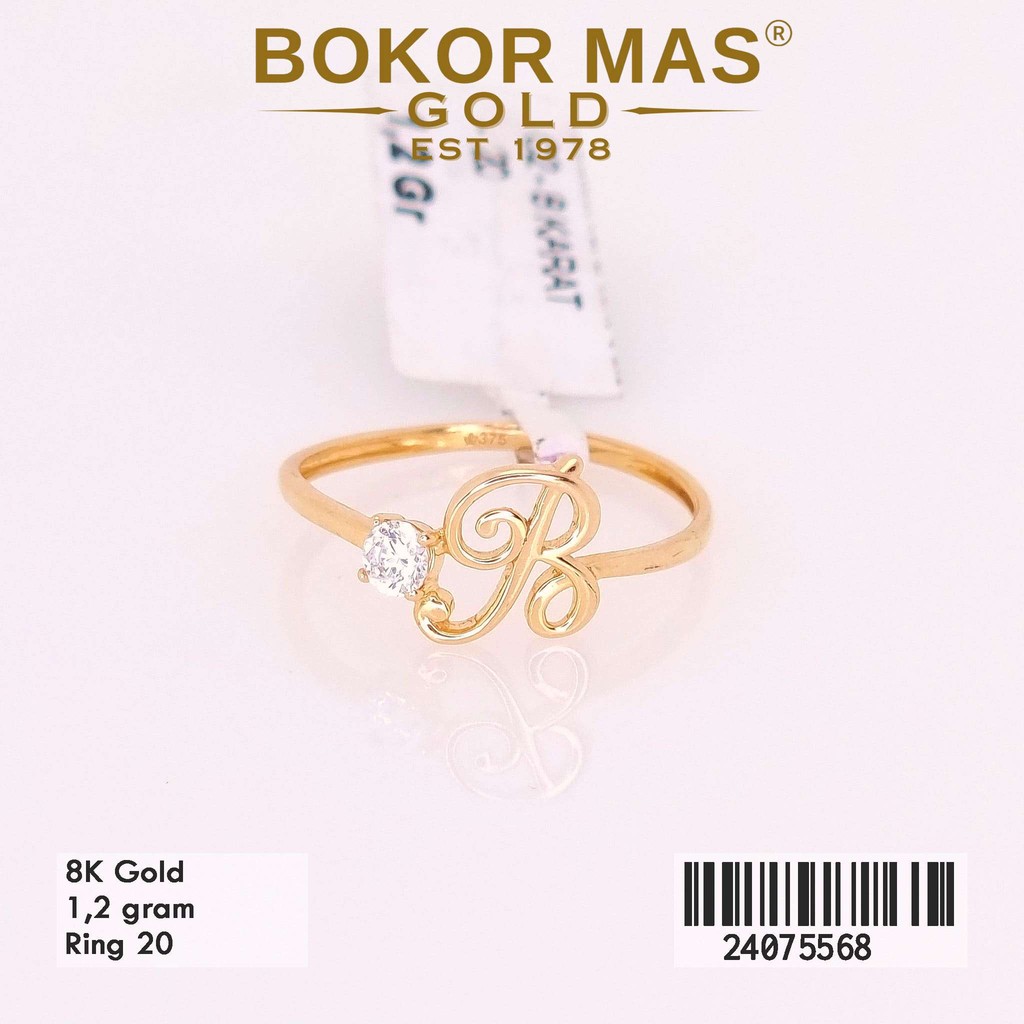 BokorMas Gold Cincin Variasi Huruf R Emas Asli Kadar 8K 24075568