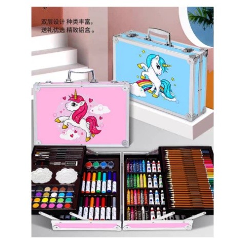 

145 Buah Set Seni Gambar Krayon Desain Unicorn Kotak Aluminium Alat Tulis Set Cat Air Pena Seni Lukis Set Krayon Cat Air |TDKZfgbx|