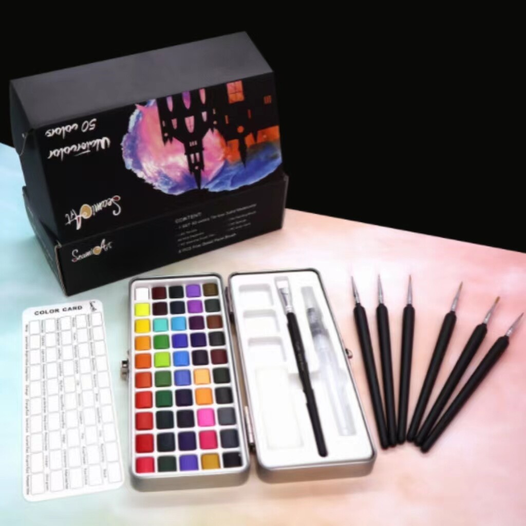 

SeamiArt 50Color Solid Watercolor Paint Set Portable Metal Box Pigment Watercolor untuk Pemula Menggambar Perlengkapan Kertas Cat Air |xvG8Pe8H|
