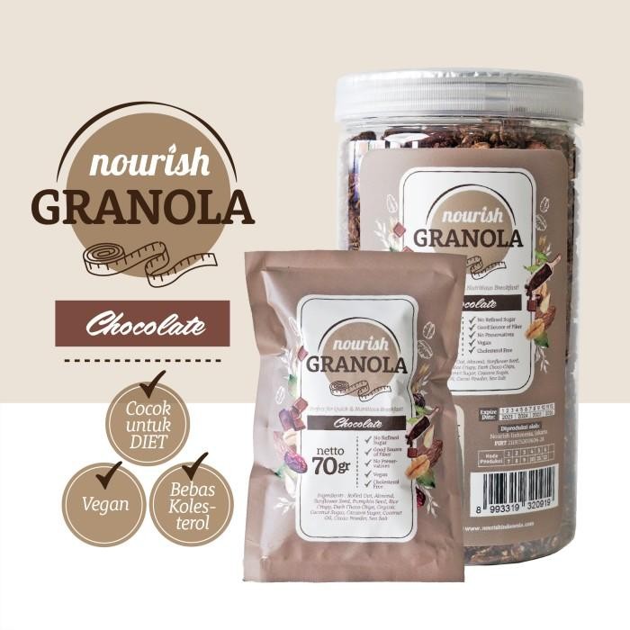 

Nourish Granola Chocolate Bebas Kolesterol Tinggi Serat Vegan - 400 Gram