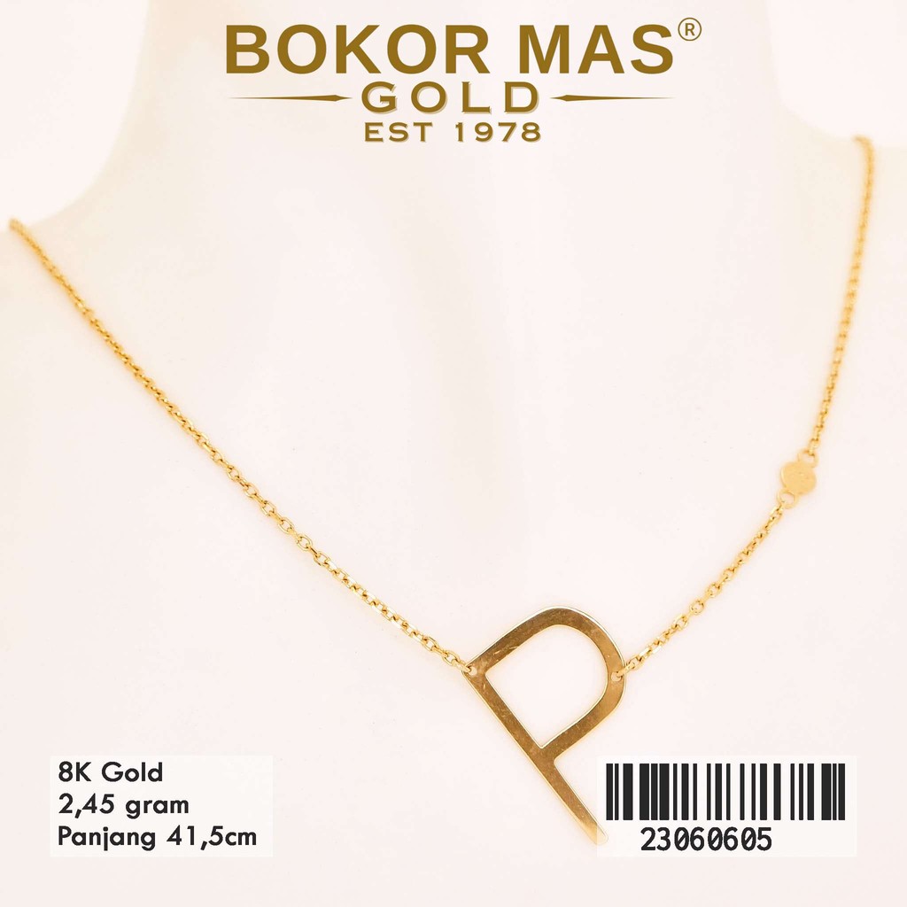 BokorMas Gold Kalung Huruf P Variasi Tanpa Permata Emas Asli kadar 8K karat 23060605