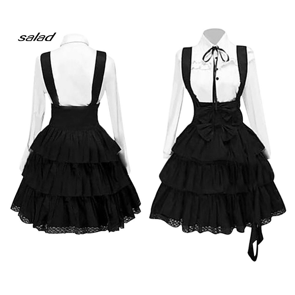 【SD】Gaun Wanita Wanita Abad Pertengahan Retro Court Cake Dress Gothic Lolita Bowknot Lengan Panjang 