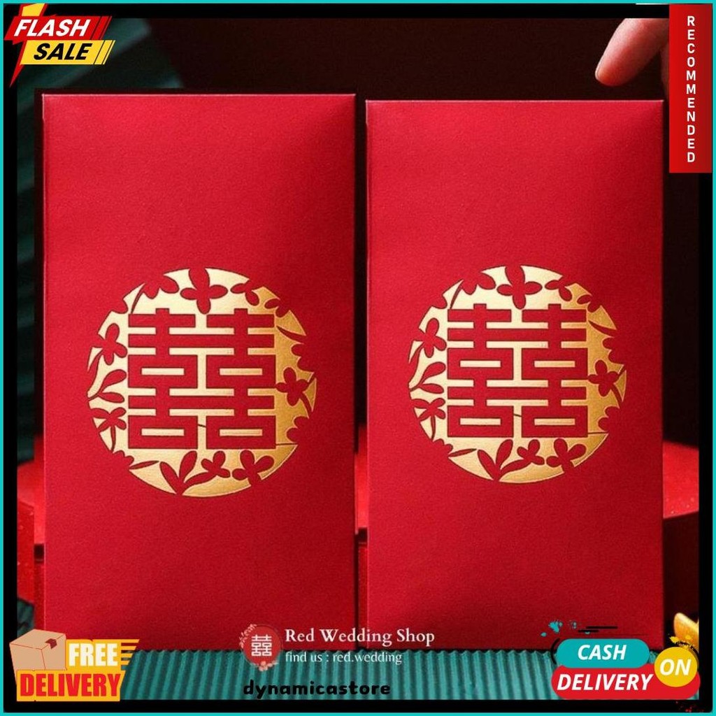 

[Series B1-B6] Kantong Amplop Angpao Merah Bunga Wedding Logo Shuang Xi Bulat Merah Flower Aesthetic Mewah Angpau (6.6)