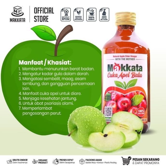 

New MAKKATA Cuka Apel Organik Malang Batu 330ml Untuk Masakan Penyedap Rasa Dan Minuman Original Bpom Original