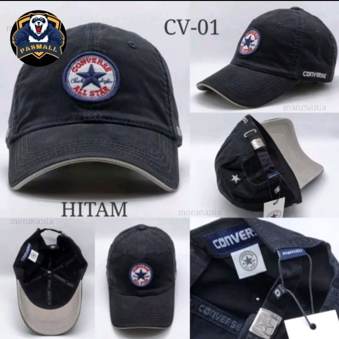 Bisa Bayar di Tempat Topi Baseball Pria Converse 01 Original import Bahan Katun - cv 01 hitam