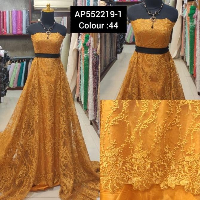 +++++] kain Tile Brokat Akar Salur AP552219-1 Mustard