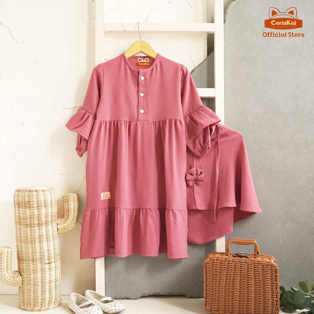 Baju Muslim Anak Perempuan 2025 Cewek 5 6 9 10 Tahun Baju Lebaran 2In1 Tunik Oneset Tpa Mewah Tk One