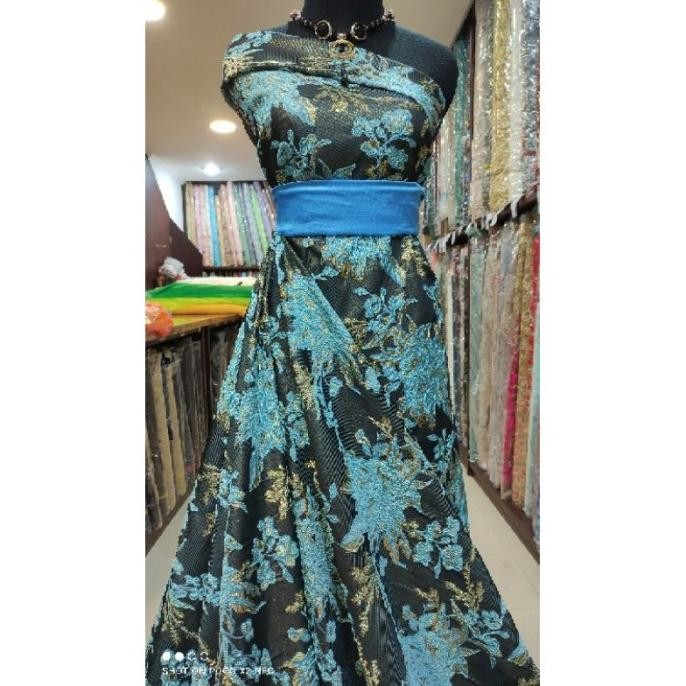 ------] Kain Jacquard Emboss Teal Aqua Dress Bridesmaid