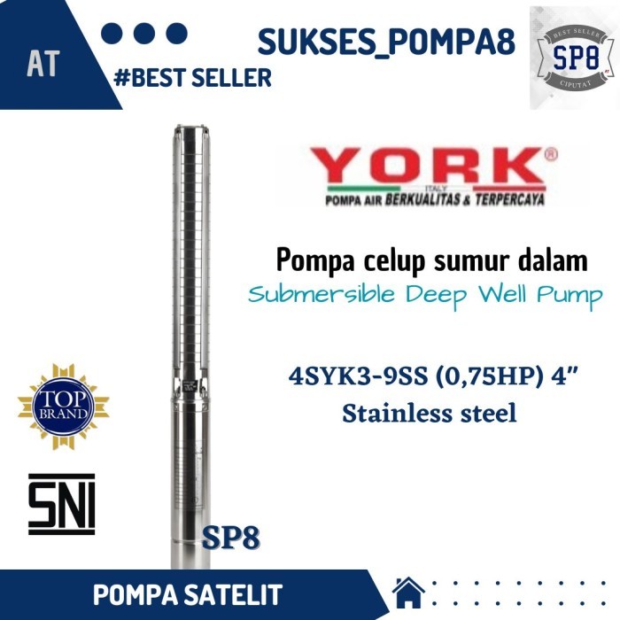 NEW Submersible Pump YORK 0,75HP 4" 4SYK3-9SS Stainless / Pompa Satelit