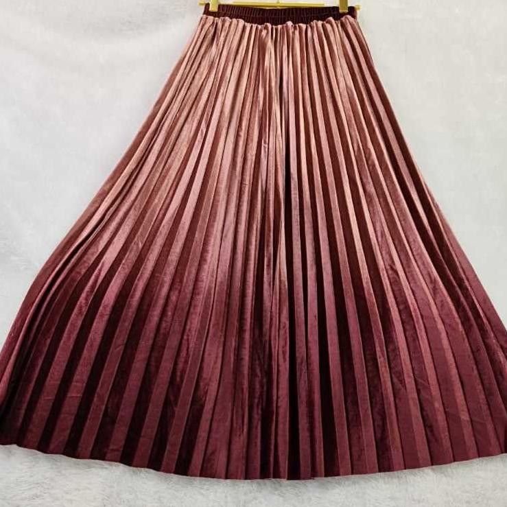 Rok Plisket Gradasi Bludru Panjang Model Payung/Rok Plisket Motif Pelangi Panjang Model Payung