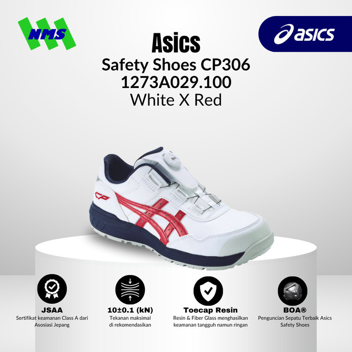 Jual Sepatu Safety Asics Cp306 Boa 1273A029.100 Putih X Merah 195-1743 Ori