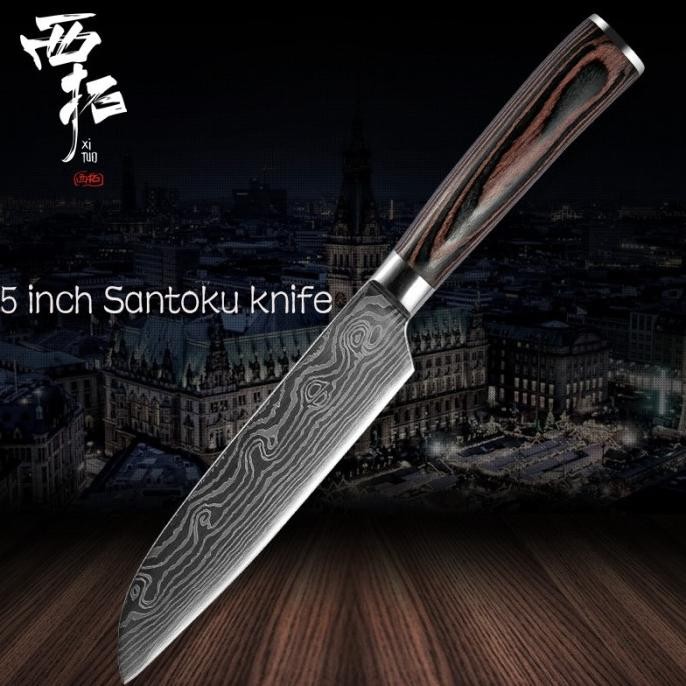 

Berkualitas Pisau Dapur Santoku Bocho Jepang Knife Ukir Damaskus 5 Inch Serbaguna
