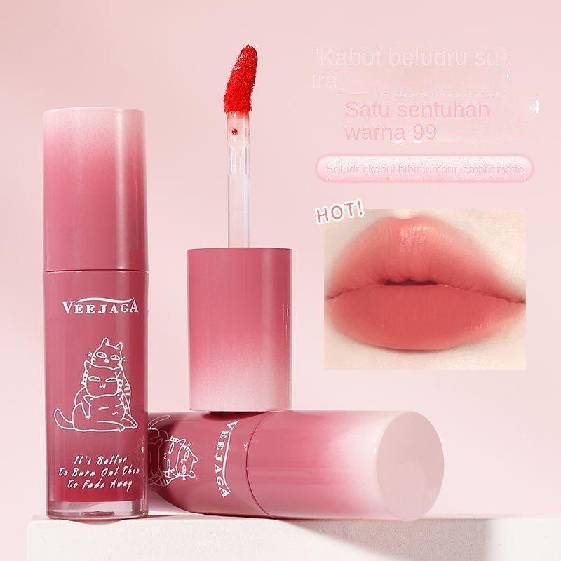 Lip Lacquer Lipstik Matte Beludru, Lipstik Tidak Pudar Tahan Air dan Tahan Lama Putih