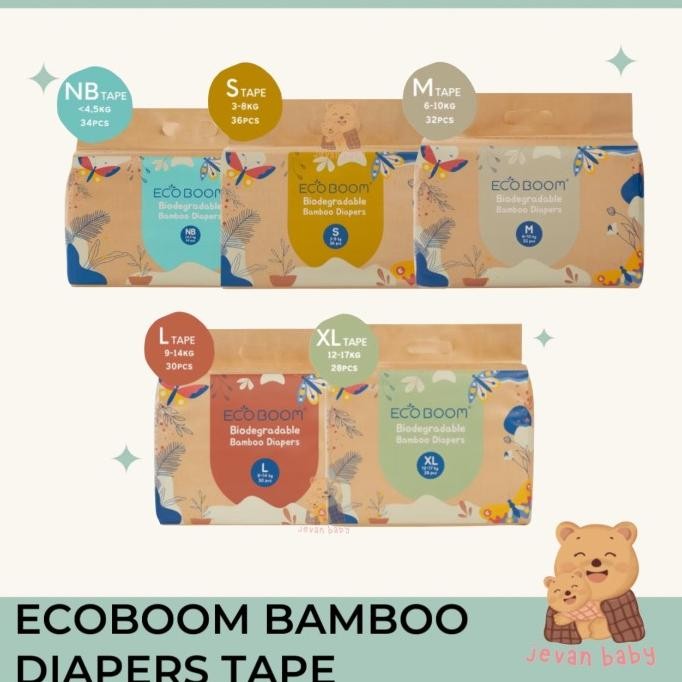 ECOBOOM Bamboo Diapers Tape NB32 S36 M32 L30 / Eco Boom