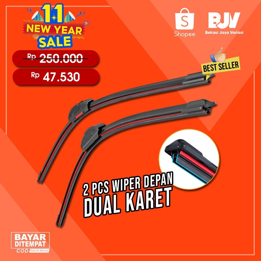 Wiper Mobil Dual Blade - Universal Semua Mobil - Wiper Frameless Dual Karet Double Blade Layer