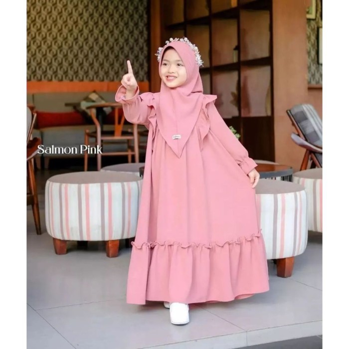 TERPERCAYA Baju Gamis Syari Anak Perempuan Set Jilbab 7-9 tahun Gamis Anak Kayla