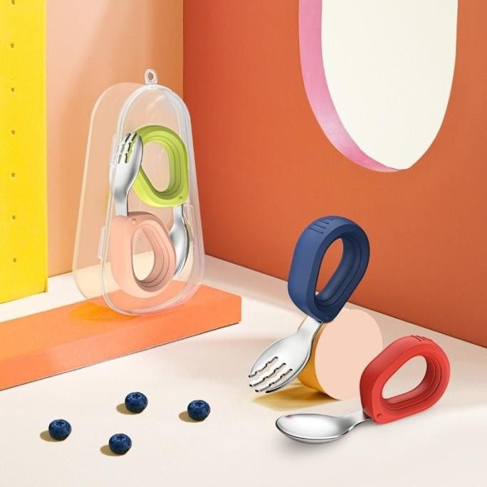 ready 1 set sendok garpu bayi anak stainless steel sus316 training spoon baby spoon & fork sendok mp