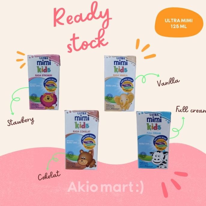 

Susu Ultra Mimi Kids 125 Ml Karton / Dus (Cokelat, Vanila, Strobery)