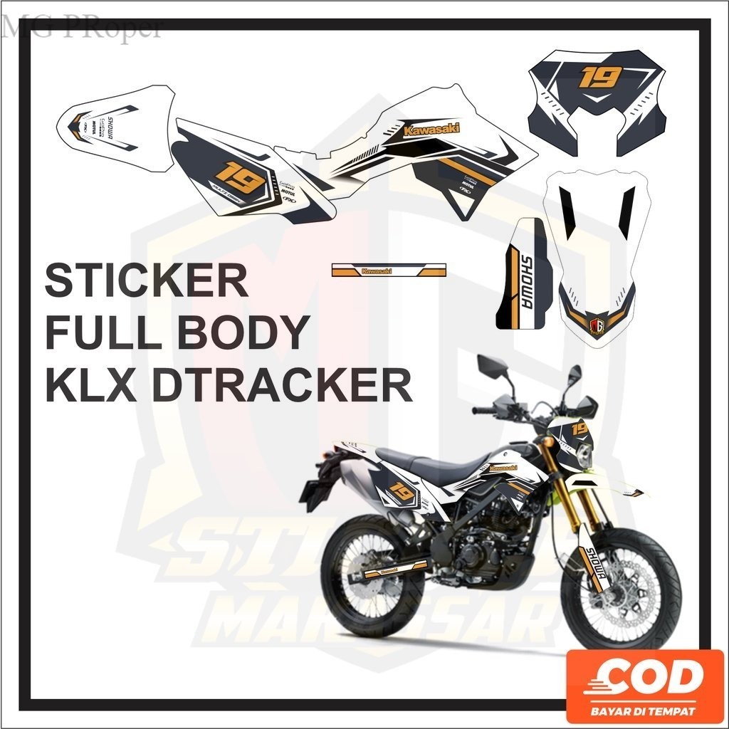 Stiker Striping Decal DEcal  KLX DTRACKER Full Body  Kawasaki D tracker Motif Garis Putih Hitam