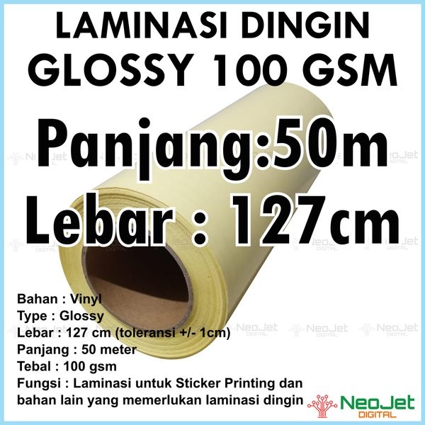 

Terlaris Bahan Laminasi Dingin Gloss Kilap 100 Gsm Lebar 127 Cm Panjang 50 Yard Roll Murah Untuk