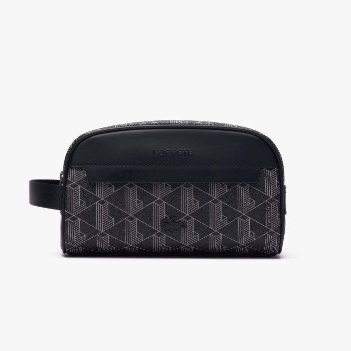 cuci gudang LACOSTE The Blend Monogram Vanity Bag / Travel Pouch - Black ORIGINAL