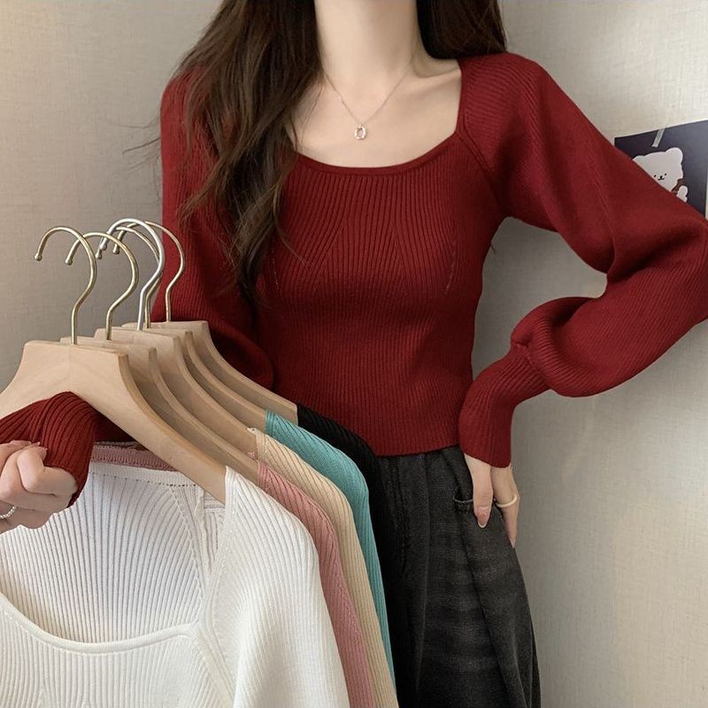 Sweater Pullover Pendek Wanita, Atasan Serbaguna Slim Fit Gaya Korea