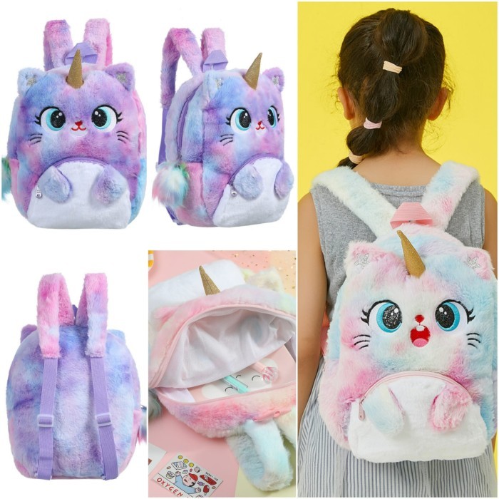 TERBARU Tas sekolah anak TK PAUD unicorn kitty tas ransel bulu unik kado anak
