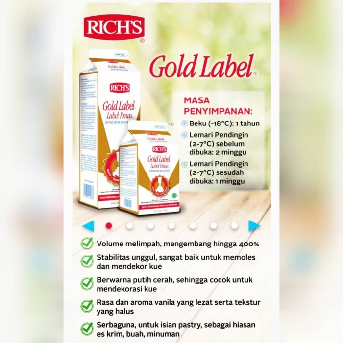 

TERBATAS wipping cream rich gold label 907gr(khusus kurir sameday/instant) Kode 136