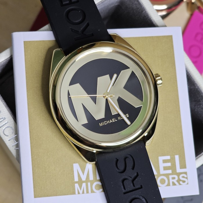 Michael Kors Janelle Black Rubber Mk7313 Mk7138 Jam Tangan Wanita Free Box Ori Hot Sale
