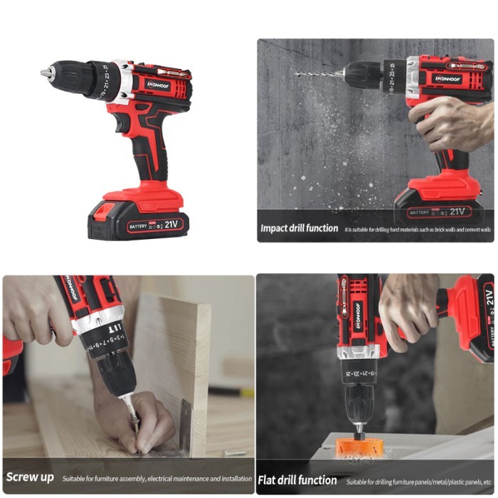 Ironhoof Mesin Bor Listrik 24V Bor Baterai Bor Tanpa Kabel Set Lengkap