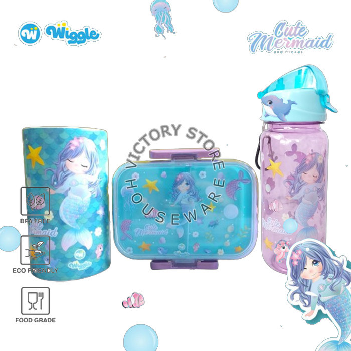 Wiggle New Baby Mermaid Lunch Box Bag Lunch Bottle Kotak Bekal Sekolah Gratis Ongkir