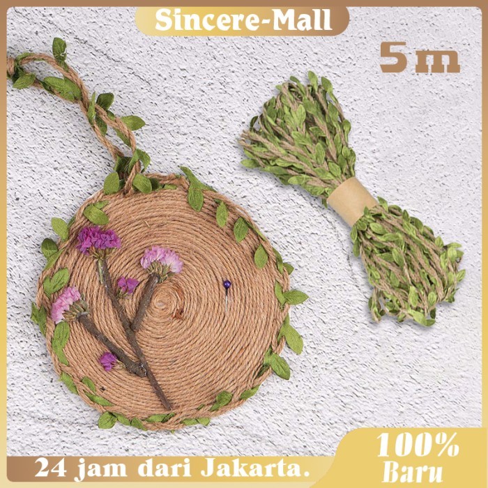 Tali Rami Daun 1 Gulung 5 Meter Tali Goni Dengan Daun Pita Goni Dekorasi Tali Daun