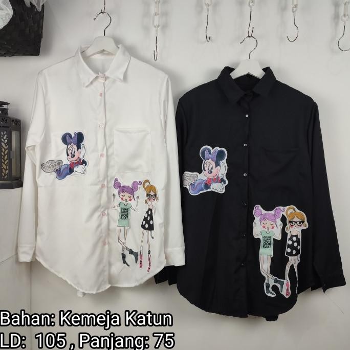 

Sale! Atasan kemeja katun motif MINNIE POSE