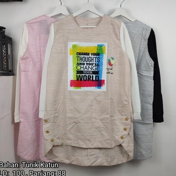 

Sale! Atasan tunik katun motif CHANGE YOUR THOUGHTS