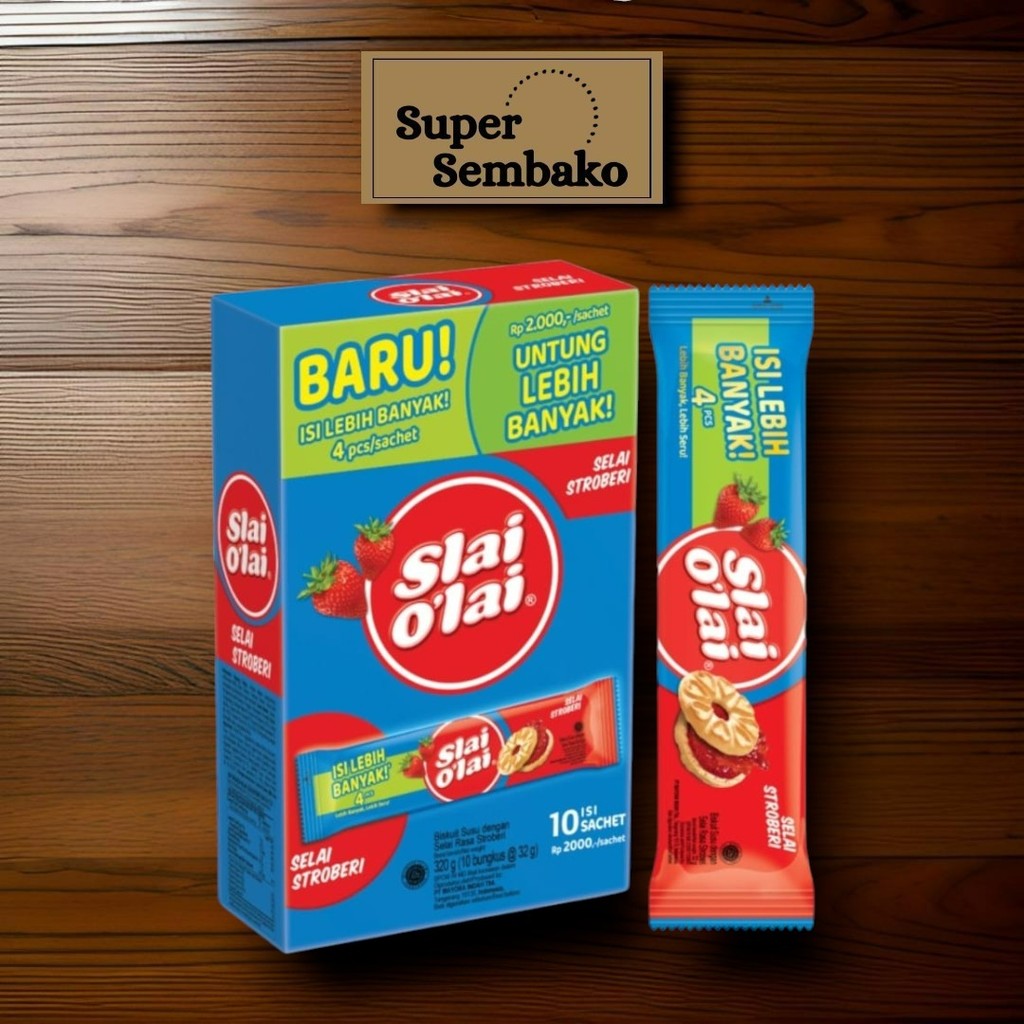 

SNACK WAFER BISKUIT SLAI OLAI SELAI STROBERI / STRAWBERRY 32g BOX ISI 10 PCS BUNGKUS