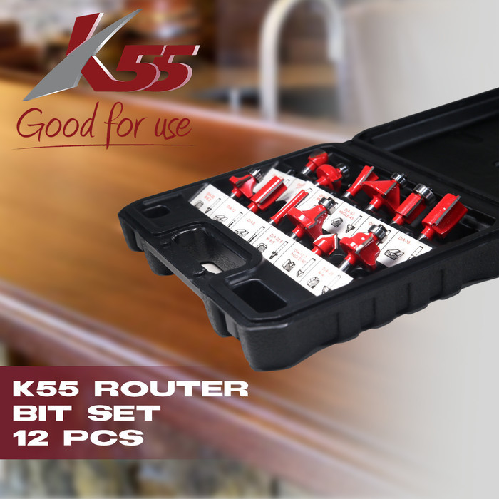 

K55 Mata Profile Sudut Kayu Furniture Set 12pcs Handy Craft Router Bit