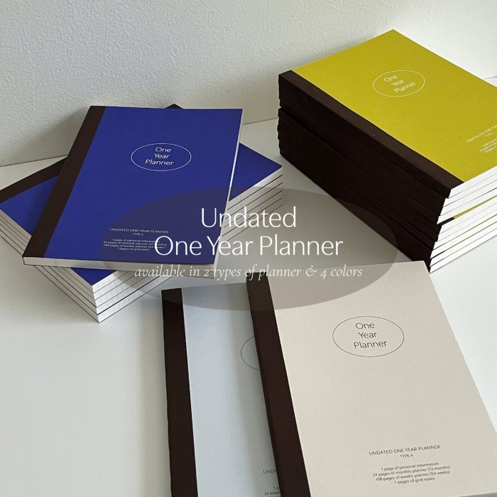 

Undated One Year Planner TYPE A & B (Notebook/Annual Planner/Soft Cover/Weekly/Monthly/Daily/Hourly)