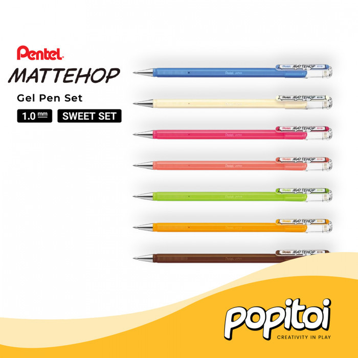

Pentel Mattehop Gel Pen Set 1.0 mm Pulpen Warna Warni Vivid Pekat Matte Hop Decoration Dekorasi